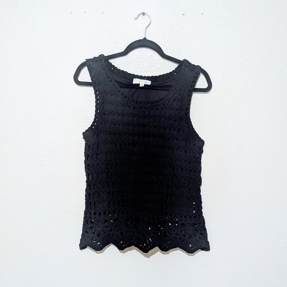 Whimsigoth Black Crochet Knit Tank Top Vest Scalloped Hem